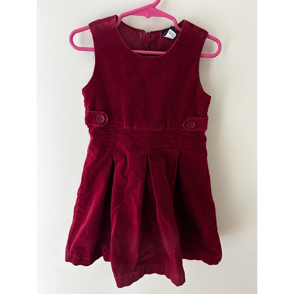 Baby Gap Y2K Girls Pleated Dress 3T Red Velvet Holiday Christmas Button Details